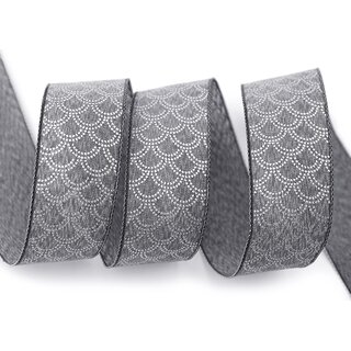 20 m x 40 mm Dekoband David GRAU SILBER Schleifenband Anthrazit Stoffband mit formstabilen Kanten Lurex glnzend Weihnachten Baumwolloptik einseitig Gemustert