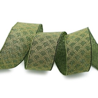 20 m x 40 mm Dekoband David GRN Olive GOLD Schleifenband Stoffband mit formstabilen Kanten Lurex glnzend Weihnachten Baumwolloptik einseitig Gemustert