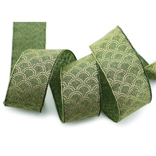 20 m x 40 mm Dekoband David GRN Olive GOLD Schleifenband Stoffband mit formstabilen Kanten Lurex glnzend Weihnachten Baumwolloptik einseitig Gemustert