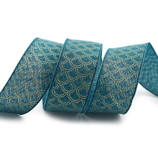 20 m x 40 mm Dekoband David PETROL GOLD Schleifenband Stoffband Blau mit formstabilen Kanten Lurex glnzend Weihnachten Baumwolloptik einseitig Gemustert
