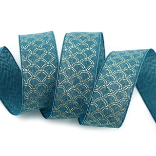 20 m x 40 mm Dekoband David PETROL GOLD Schleifenband Stoffband Blau mit formstabilen Kanten Lurex glnzend Weihnachten Baumwolloptik einseitig Gemustert