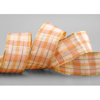 20 m x 40 mm Weihnachten Drahtkantenband KARO APRICOT...