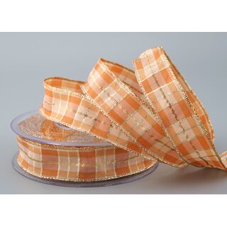 20 m x 25 mm Weihnachten Drahtkantenband KARO APRICOT...