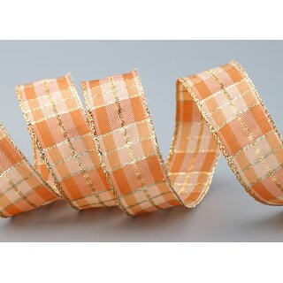 20 m x 25 mm Weihnachten Drahtkantenband KARO APRICOT GOLD 106 Lurex Goldkante