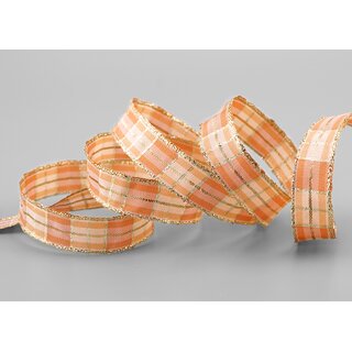20 m x 15 mm Weihnachten Drahtkantenband KARO APRICOT...