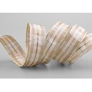 20 m x 25 mm Weihnachten Drahtkantenband KARO BEIGE GOLD...