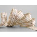 3 m x 25 mm Weihnachten Drahtkantenband KARO BEIGE GOLD...