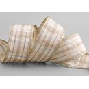 20 m x 40 mm Weihnachten Drahtkantenband KARO BEIGE GOLD...
