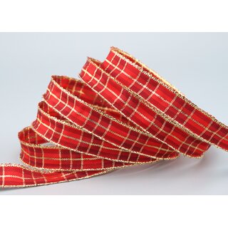 3 m x 15 mm Weihnachten Drahtkantenband KARO ROT GOLD 151...