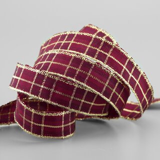 3 m x 15 mm Weihnachten Drahtkantenband KARO BORDEAUX...