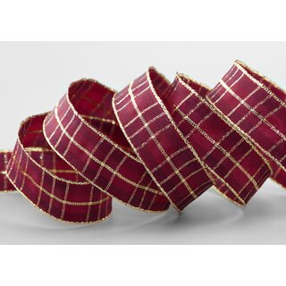 20 m x 25 mm Weihnachten Drahtkantenband KARO BORDEAUX...