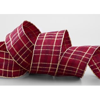 3 m x 40 mm Weihnachten Drahtkantenband KARO BORDEAUX...