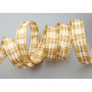 20 m x 25 mm Weihnachten Drahtkantenband KARO CREME GOLD 102 Lurex Goldkante