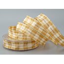 20 m x 25 mm Weihnachten Drahtkantenband KARO CREME GOLD...