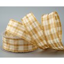 20 m x 40 mm Weihnachten Drahtkantenband KARO CREME GOLD...