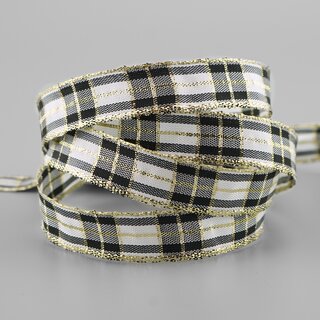 3 m x 15 mm Weihnachten Drahtkantenband KARO SCHWARZ GRAU...