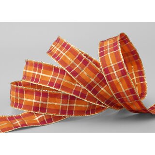 3 m x 25 mm Weihnachten Drahtkantenband KARO BORDEAUX ORANGE GOLD 156 Lurex Goldkante