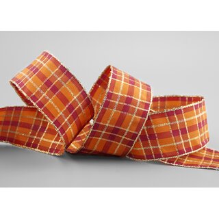 3 m x 40 mm Weihnachten Drahtkantenband KARO BORDEAUX ORANGE GOLD 156 Lurex Goldkante