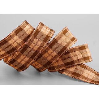 20 m x 25 mm Weihnachten Drahtkantenband KARO BRAUN...