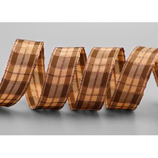 20 m x 25 mm Weihnachten Drahtkantenband KARO BRAUN KUPFER 149 Lurexkante kariertes Dekoband