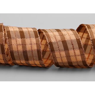 20 m x 40 mm Weihnachten Drahtkantenband KARO BRAUN KUPFER 149 Lurexkante kariertes Dekoband