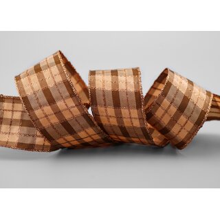 3 m x 40 mm Weihnachten Drahtkantenband KARO BRAUN KUPFER 149 Lurexkante kariertes Dekoband