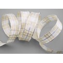 3 m x 25 mm Weihnachten Drahtkantenband KARO CREME SILBER...