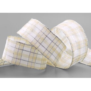 3 m x 40 mm Weihnachten Drahtkantenband KARO CREME SILBER...