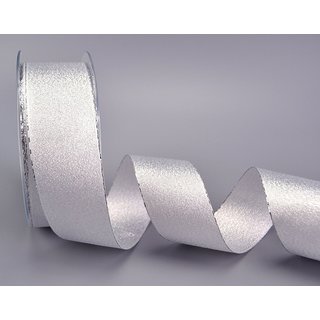 VIENNA 20 m x 40 mm SILBER Dekoband mit Lurex Brokat Geschenkband Schleifenband mit Glanz