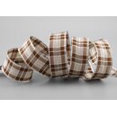 3 m x 25 mm Weihnachten Drahtkantenband KARO TAUPE SILBER...