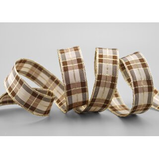 20 m x 25 mm Weihnachten Drahtkantenband KARO TAUPE GOLD 125 Lurex Goldkante