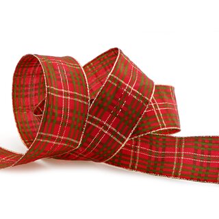3 m x 40 mm Dekoband KARO ELEGANT ROT GRN Gold mit Drahtkanten Lurex Glnzendes Schleifenband Weihnachten kariert Goldkante