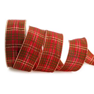 20 m x 40 mm Dekoband KARO ELEGANT ROT GRN Gold mit Drahtkanten Lurex Glnzendes Schleifenband Weihnachten kariert Goldkante