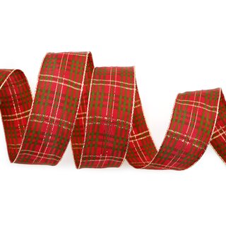 20 m x 40 mm Dekoband KARO ELEGANT ROT GRN Gold mit Drahtkanten Lurex Glnzendes Schleifenband Weihnachten kariert Goldkante