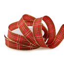 20 m x 25 mm Dekoband KARO ELEGANT ROT GRN Gold mit...