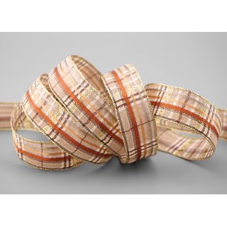 3 m x 25 mm Karo Dekoband SANTAS PANTS TAUPE Beige Braun Gold kariertes Geschenkband glnzend Weihnachten Advent Goldkante