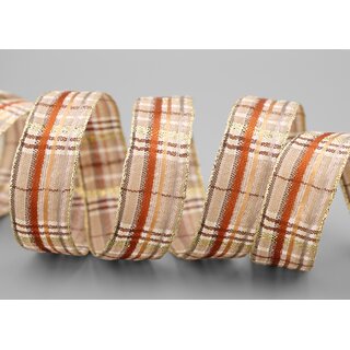 3 m x 25 mm Karo Dekoband SANTAS PANTS TAUPE Beige Braun Gold kariertes Geschenkband glnzend Weihnachten Advent Goldkante