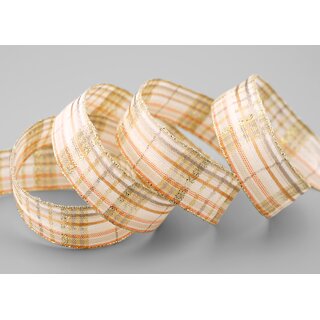 3 m x 25 mm Karo Dekoband SANTAS PANTS CREME Apricot Gold kariertes Geschenkband glnzend Weihnachten Advent Goldkante