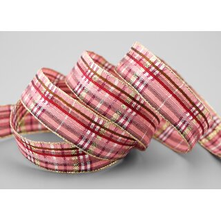 3 m x 25 mm Karo Dekoband SANTAS PANTS ROSA Gold kariertes Geschenkband glnzend Weihnachten Advent Goldkante