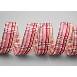 3 m x 25 mm Karo Dekoband SANTAS PANTS ROSA Gold kariertes Geschenkband glnzend Weihnachten Advent Goldkante