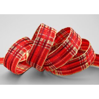 3 m x 25 mm Karo Dekoband SANTAS PANTS ROT Gold kariertes Geschenkband glnzend Weihnachten Advent Goldkante