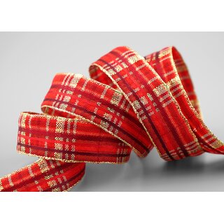 3 m x 25 mm Karo Dekoband SANTAS PANTS ROT Gold kariertes Geschenkband glnzend Weihnachten Advent Goldkante