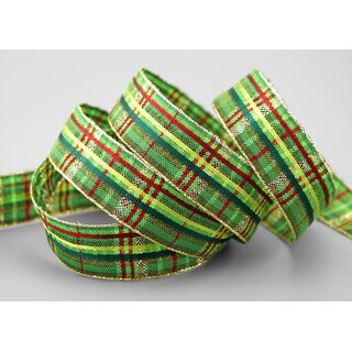 20 m x 25 mm Karo Dekoband SANTAS PANTS GRN Rot Gold kariertes Geschenkband glnzend Weihnachten Advent Goldkante