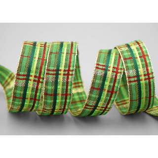 20 m x 25 mm Karo Dekoband SANTAS PANTS GRN Rot Gold kariertes Geschenkband glnzend Weihnachten Advent Goldkante