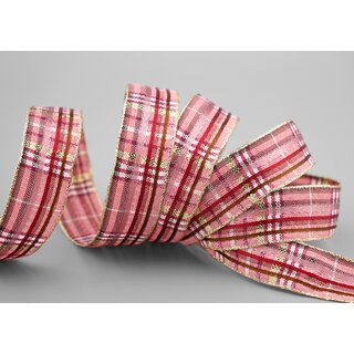 20 m x 25 mm Karo Dekoband SANTAS PANTS ROSA Gold kariertes Geschenkband glnzend Weihnachten Advent Goldkante
