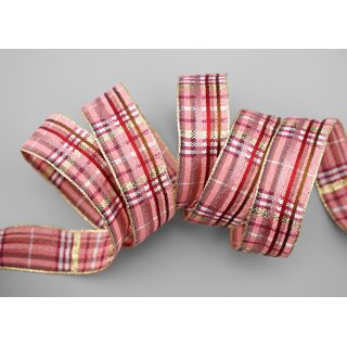 20 m x 25 mm Karo Dekoband SANTAS PANTS ROSA Gold kariertes Geschenkband glnzend Weihnachten Advent Goldkante