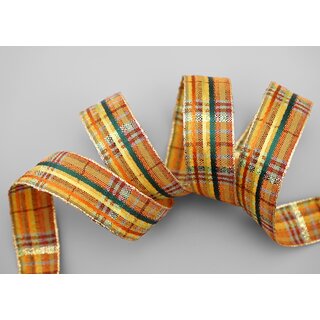 20 m x 25 mm Karo Dekoband SANTAS PANTS SENF Grn Tarrakotta Gold kariertes Geschenkband glnzend Weihnachten Advent Goldkante