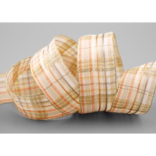 3 m x 40 mm Karo Dekoband SANTAS PANTS CREME Apricot Gold kariertes Geschenkband glnzend Weihnachten Advent Goldkante