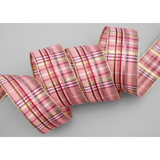 3 m x 40 mm Karo Dekoband SANTAS PANTS ROSA Gold kariertes Geschenkband glnzend Weihnachten Advent Goldkante