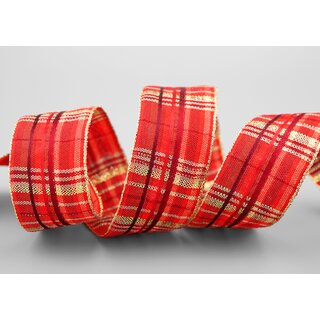 3 m x 40 mm Karo Dekoband SANTAS PANTS ROT Gold kariertes Geschenkband glnzend Weihnachten Advent Goldkante